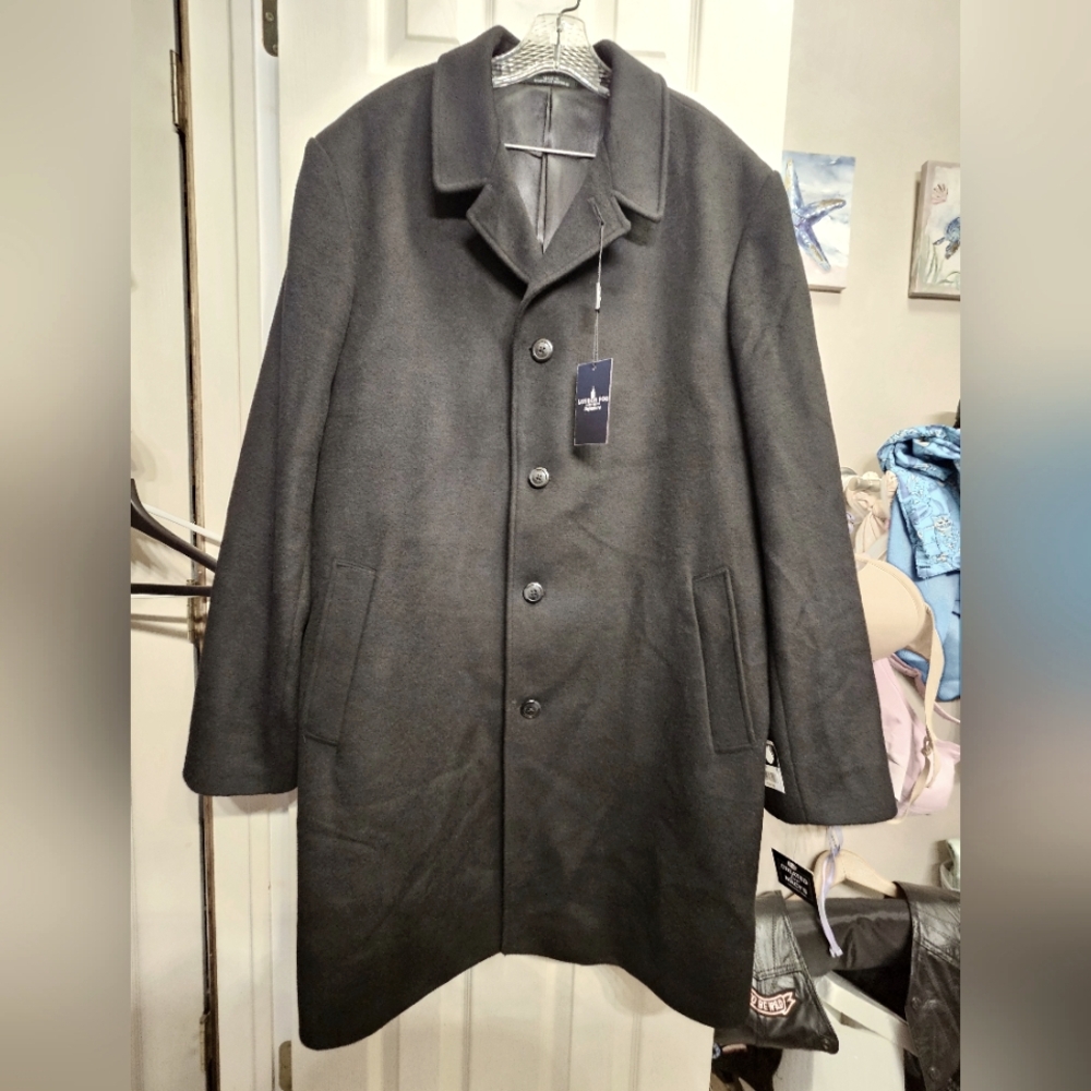 London fog signature black long Overcoat coat jacket men's size 48 L NEW